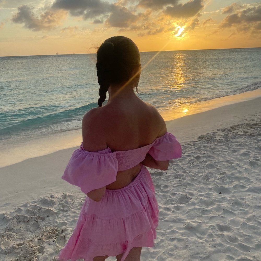Pink Off-Shoulder Beach Dress
